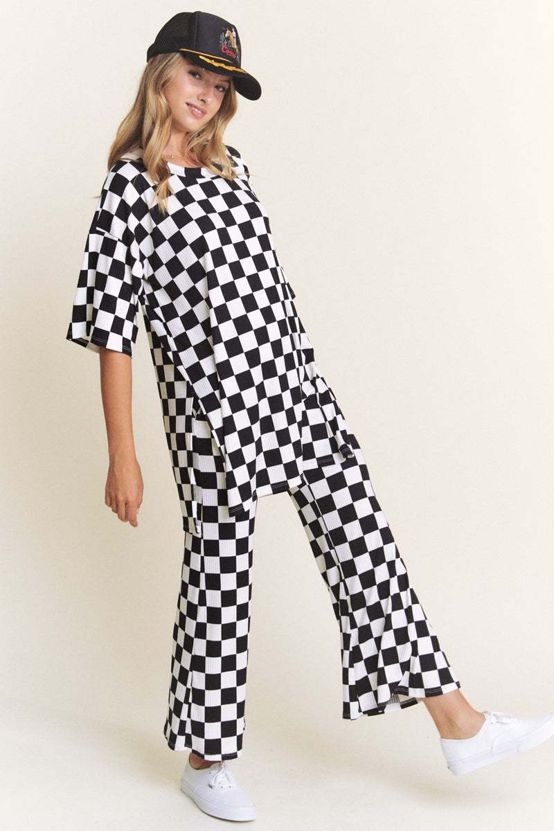 Ribbed Checkered Print Top (TOP ONLY)