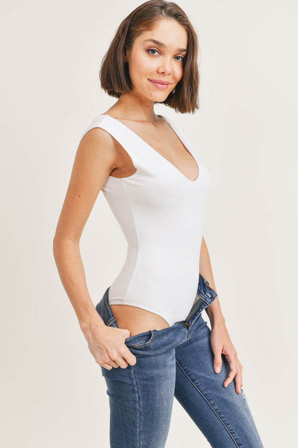 Deep V Sleeveless Bodysuit in Ivory
