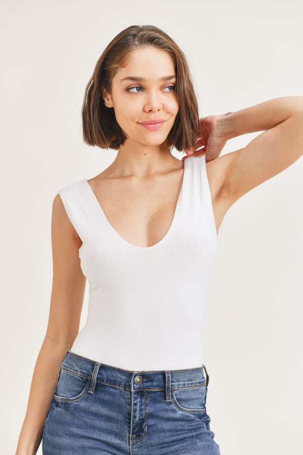 Deep V Sleeveless Bodysuit in Ivory