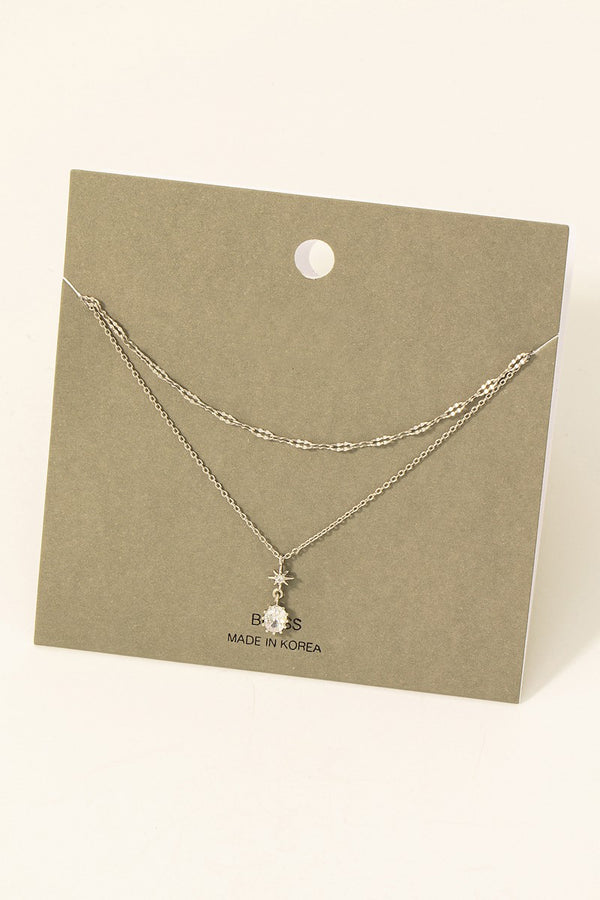 Star And Oval Rhinestone Layered Chain Necklace