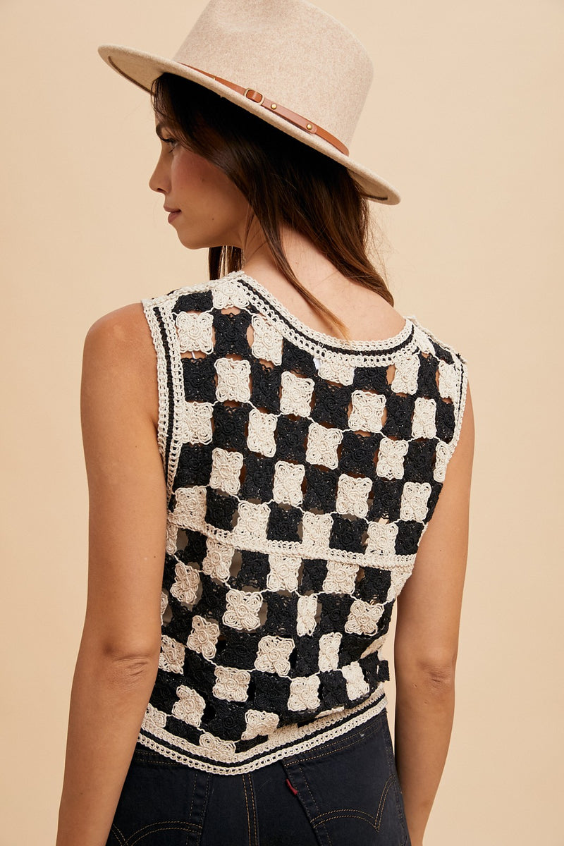 Checker Board Crochet Sweater Vest (AVAILABLE IN SIZES S-XL!)