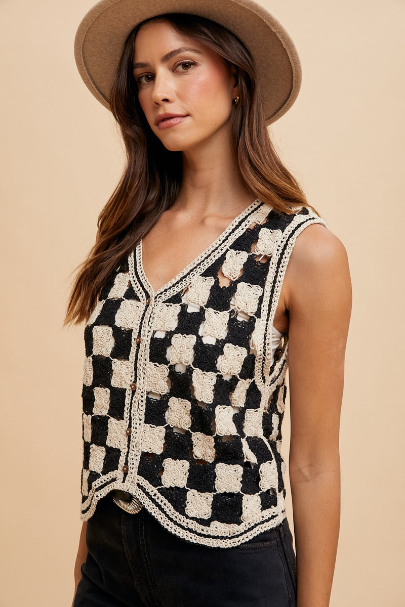 Checker Board Crochet Sweater Vest (AVAILABLE IN SIZES S-XL!)