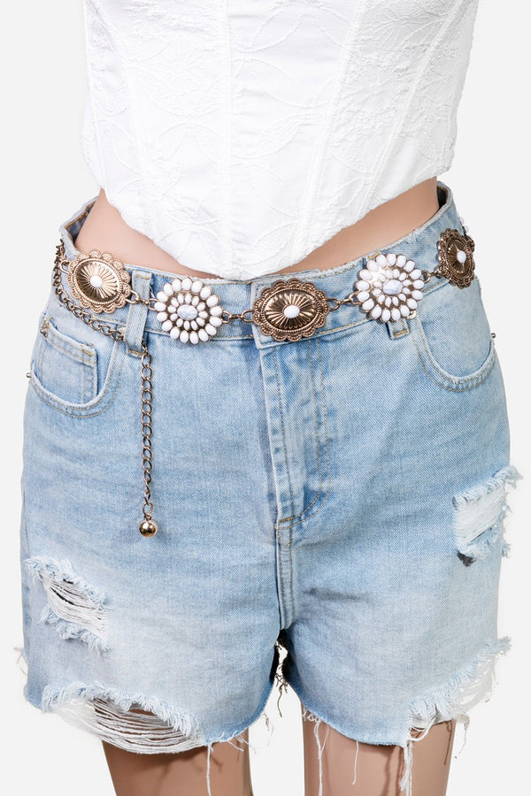 Concho Disc Flower Chain Belt in Gold