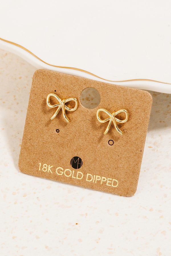 Gold Dipped Wire Ribbon Bow Stud Earrings in Gold