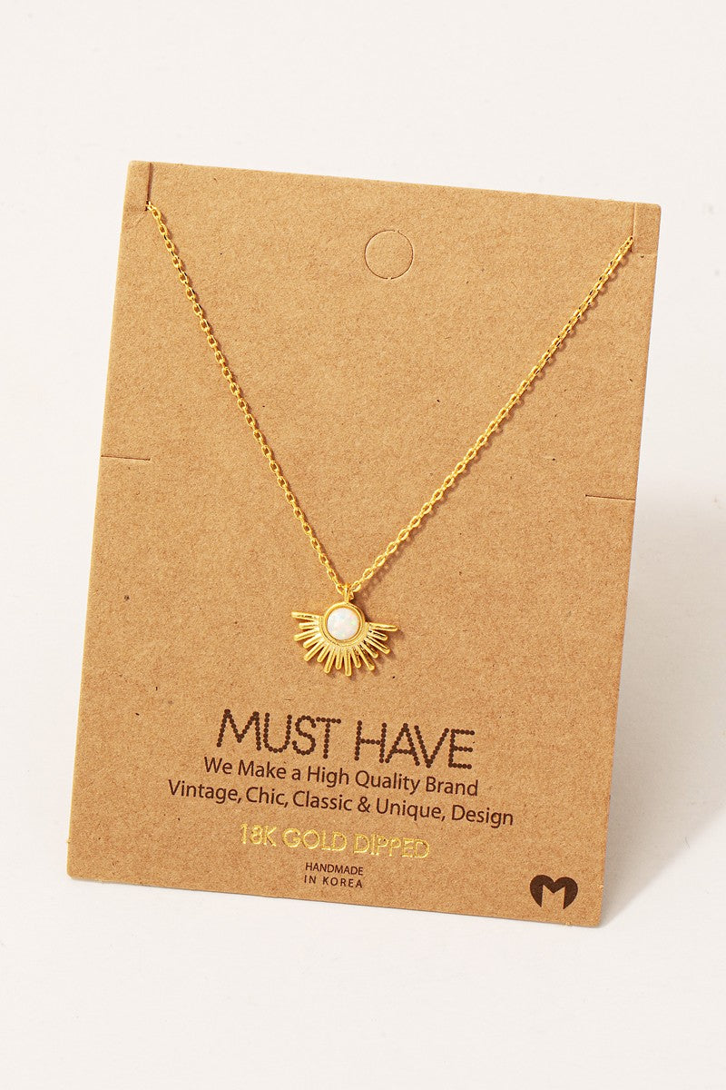 Sunshine Opal Stud Pendant Necklace - Gold Dipped