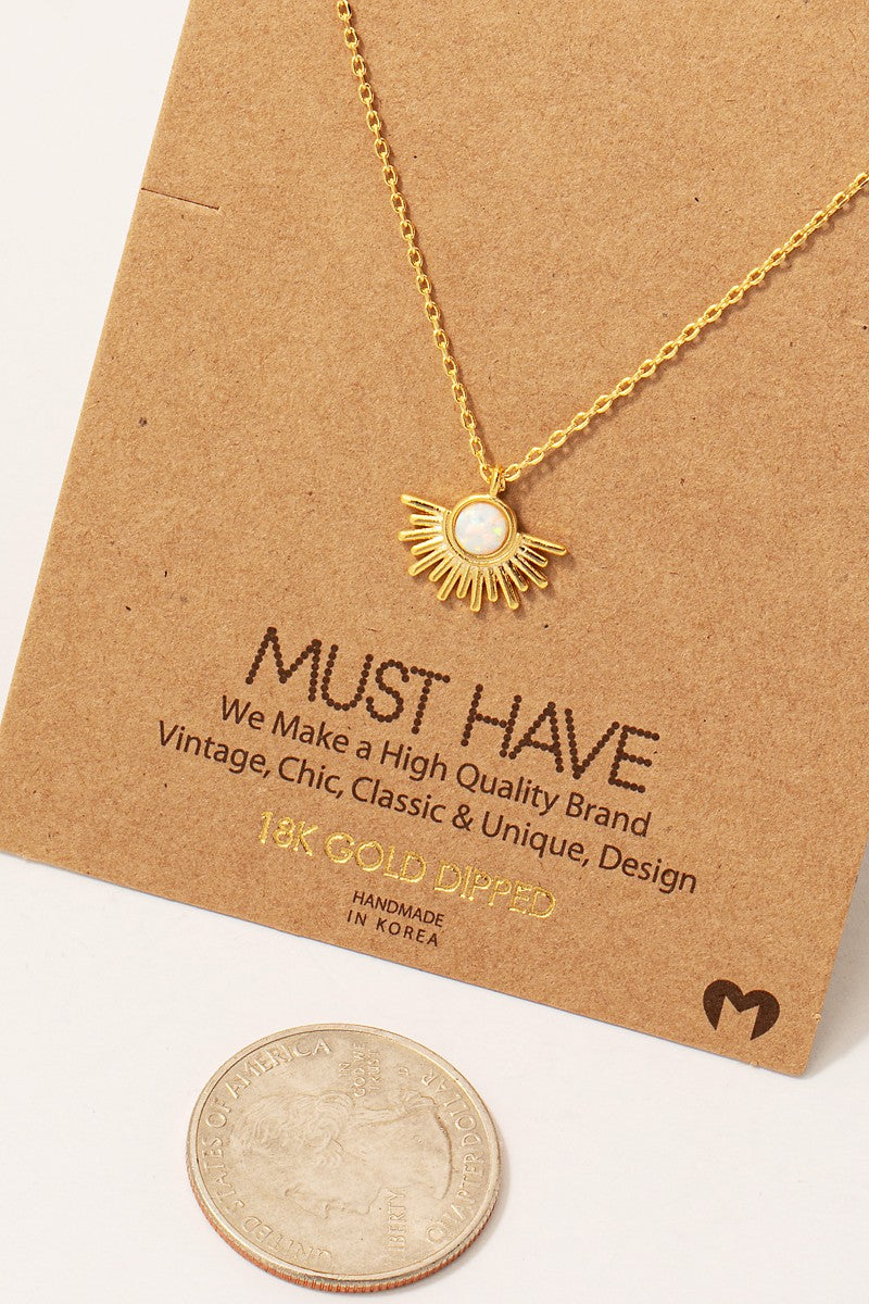 Sunshine Opal Stud Pendant Necklace - Gold Dipped