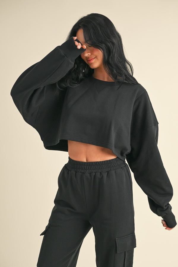 French Terry Crop Jacket in Black (Jacket Only)