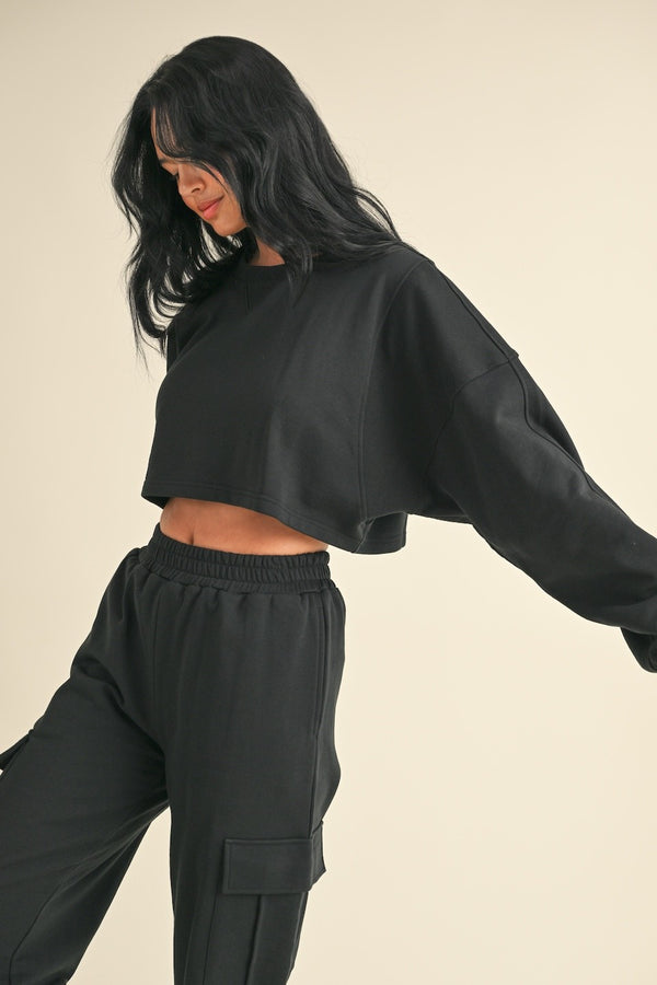 French Terry Crop Jacket in Black (Jacket Only)