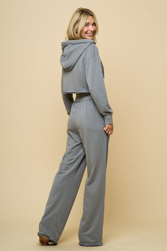 WASHED CROPPED ZIP-UP Long Pants in Grey (Bottoms Only)