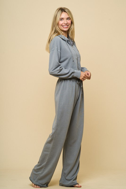 WASHED CROPPED ZIP-UP Long Pants in Grey (Bottoms Only)