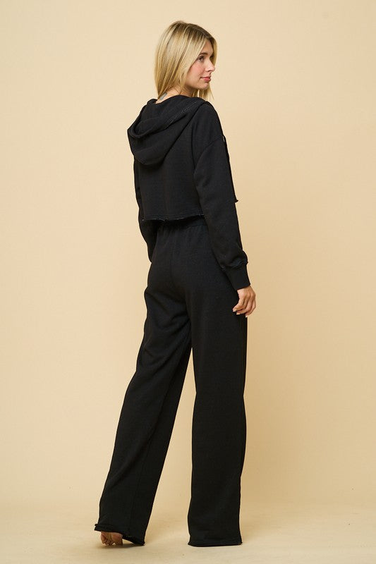 WASHED CROPPED ZIP-UP Long Pants in Black (Bottoms Only)