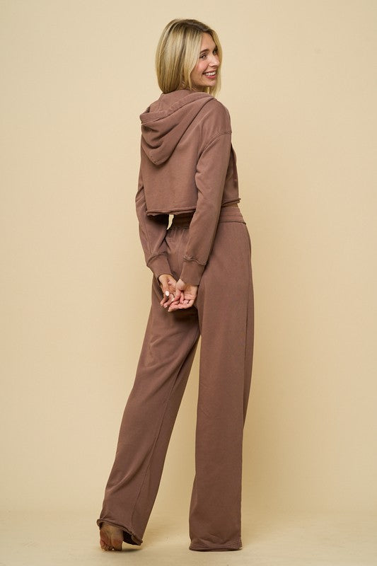 WASHED CROPPED ZIP-UP Long Pants in Brown (Bottoms Only)