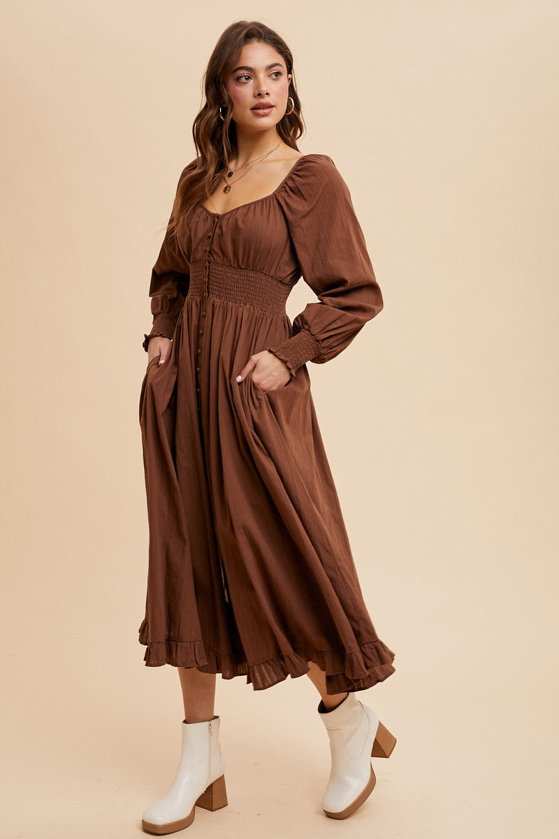 COTTON BUTTON DOWN MIDI DRESS