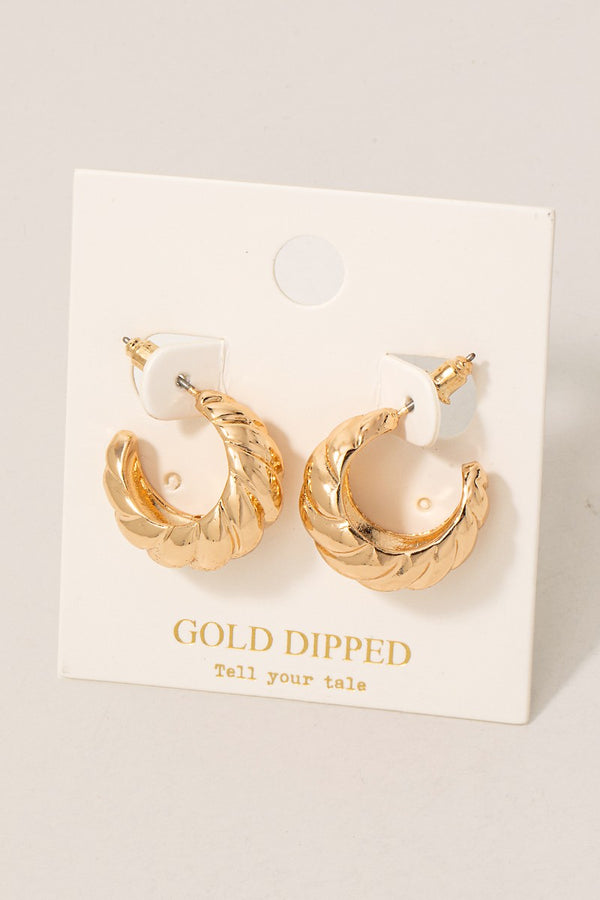 Gold Dipped Twisted Croissant Hoop Earrings