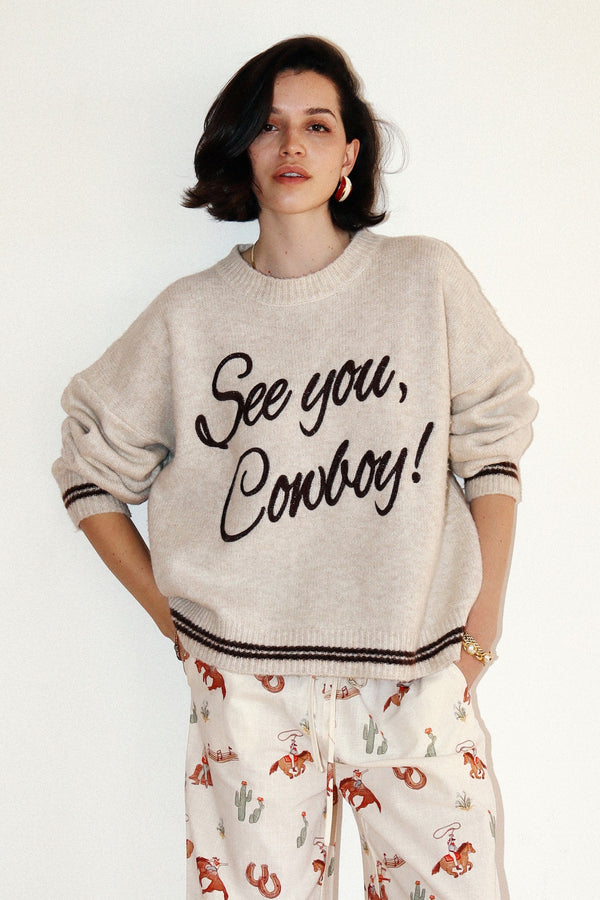 See You Cowboy Pullover Sweater in Oatmeal