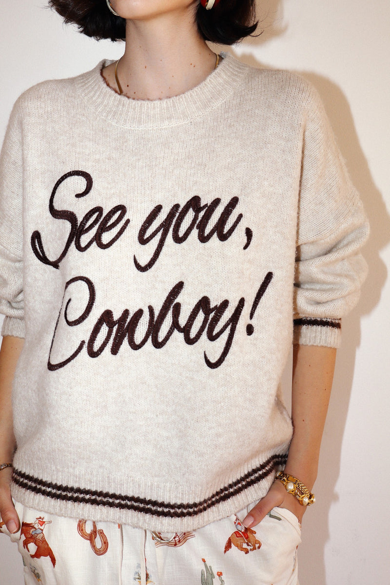 See You Cowboy Pullover Sweater in Oatmeal