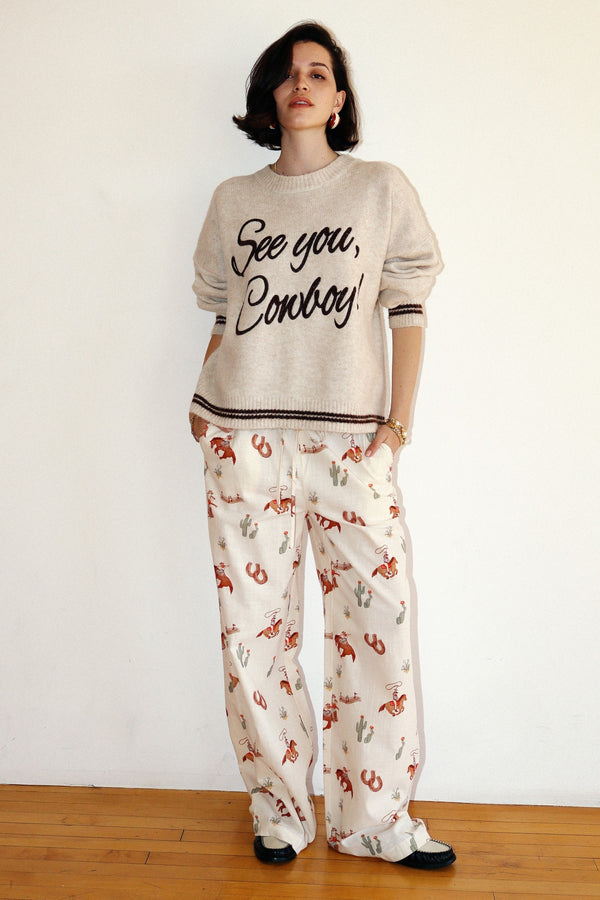 See You Cowboy Pullover Sweater in Oatmeal