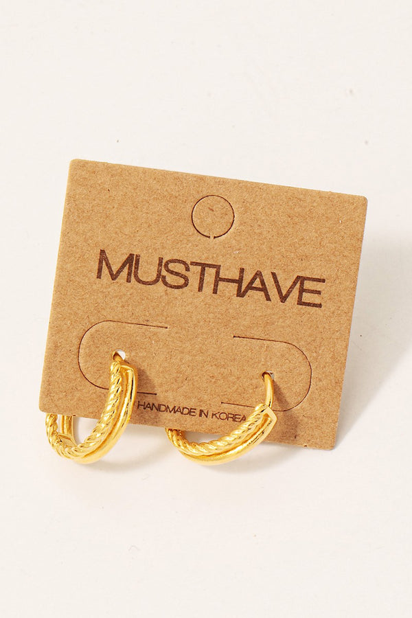 Rope And Smooth Textured Hoop Earrings - Gold Dipped