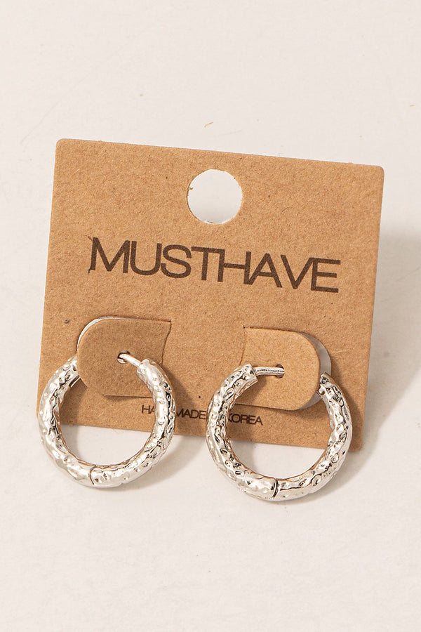 Gold Dipped Textured Hoop Earrings - Silver