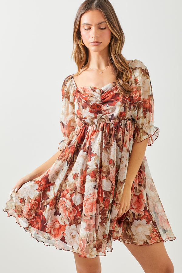 FLORAL PRINT PUFF SLEEVE DRESS