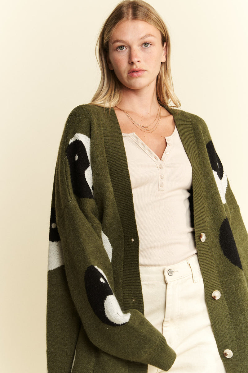 OVER SIZED YIN YANG CARDIGAN in Olive