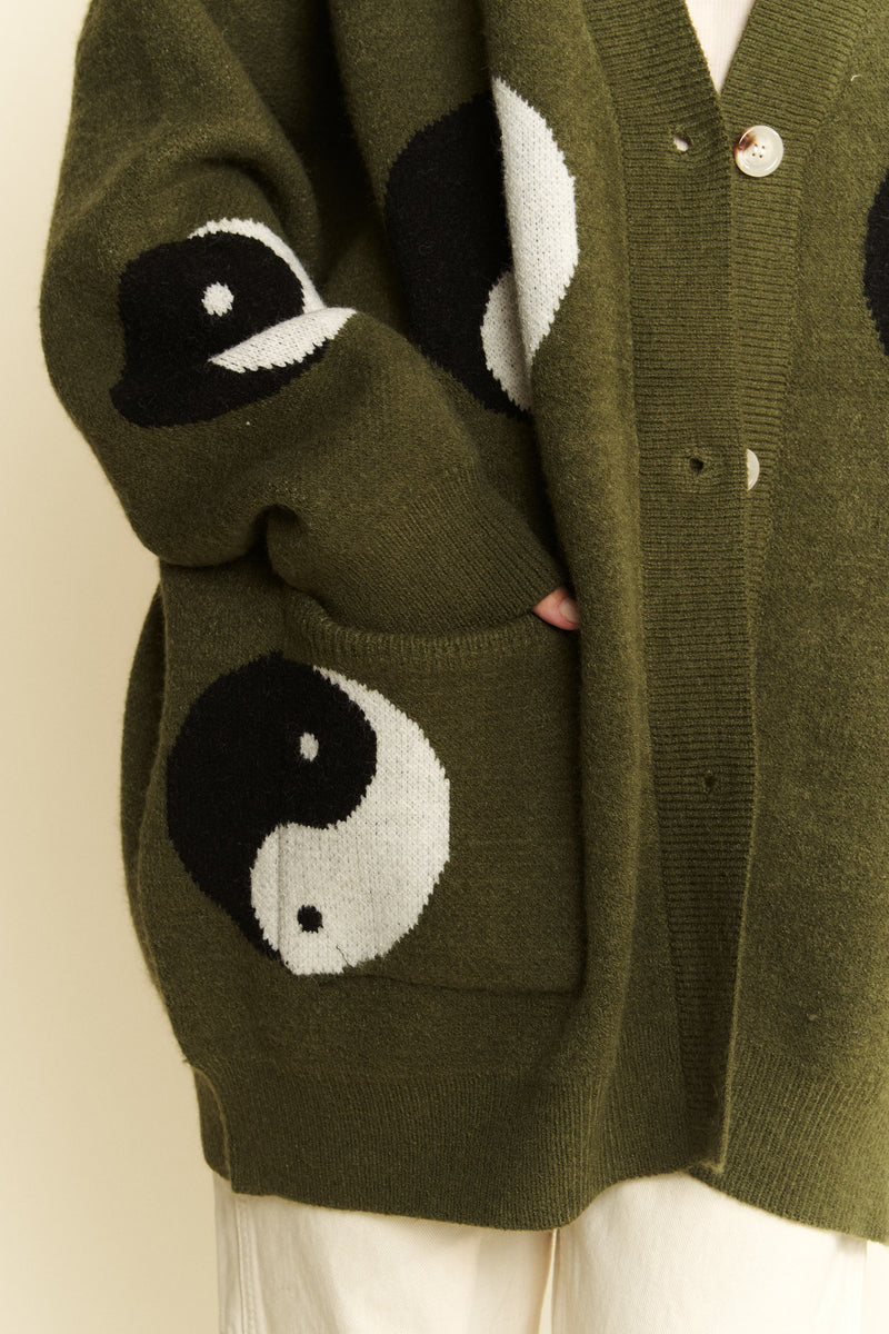 OVER SIZED YIN YANG CARDIGAN in Olive