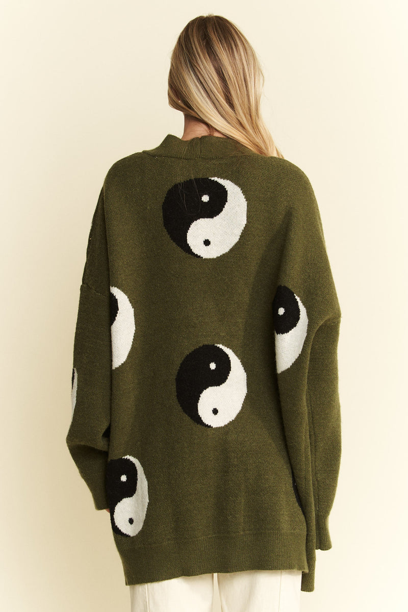 OVER SIZED YIN YANG CARDIGAN in Olive