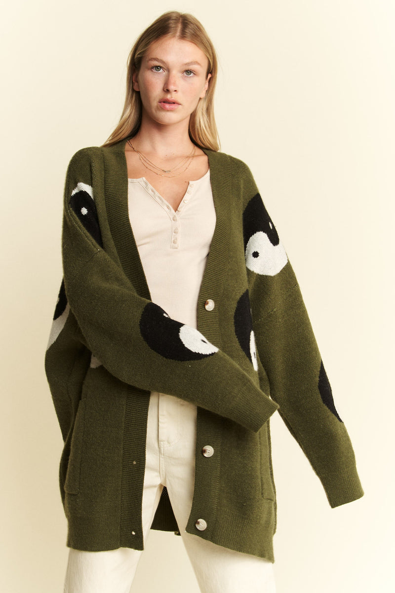 OVER SIZED YIN YANG CARDIGAN in Olive