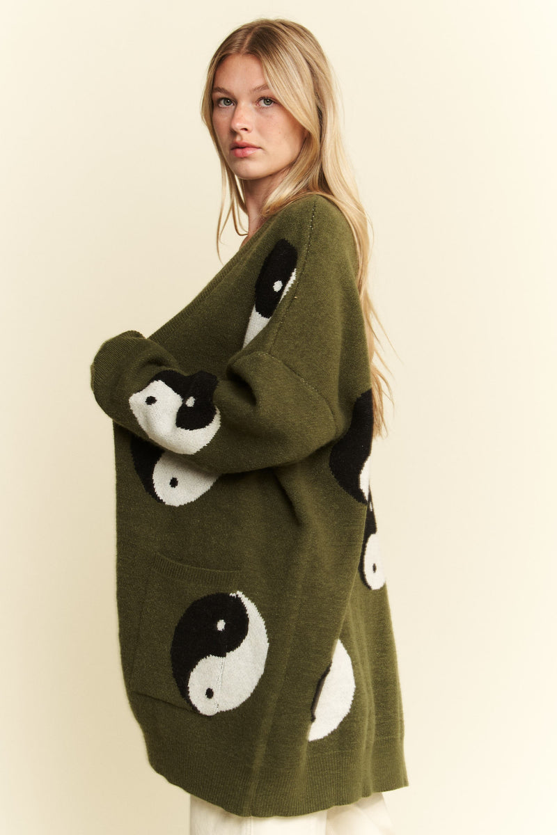 OVER SIZED YIN YANG CARDIGAN in Olive