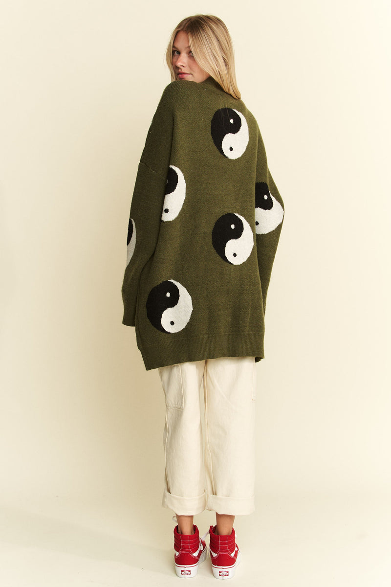 OVER SIZED YIN YANG CARDIGAN in Olive