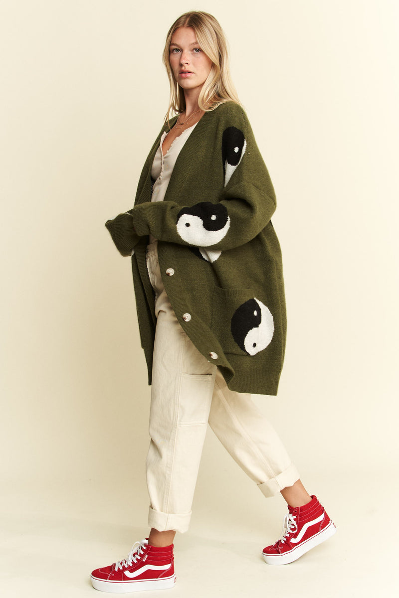 OVER SIZED YIN YANG CARDIGAN in Olive