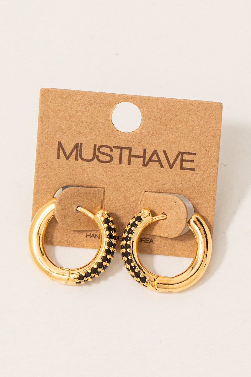 Gold Dipped Mini Cz Pave Hoop Earrings