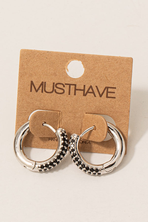 Mini Cz Pave Hoop Earrings - Silver