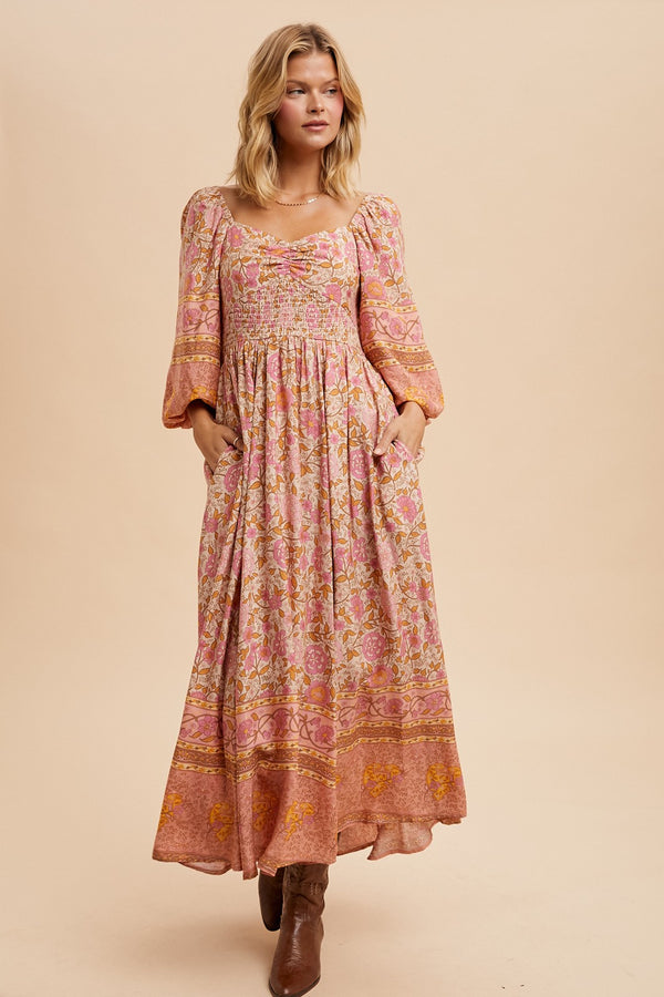 BORDER PRINT MAXI DRESS