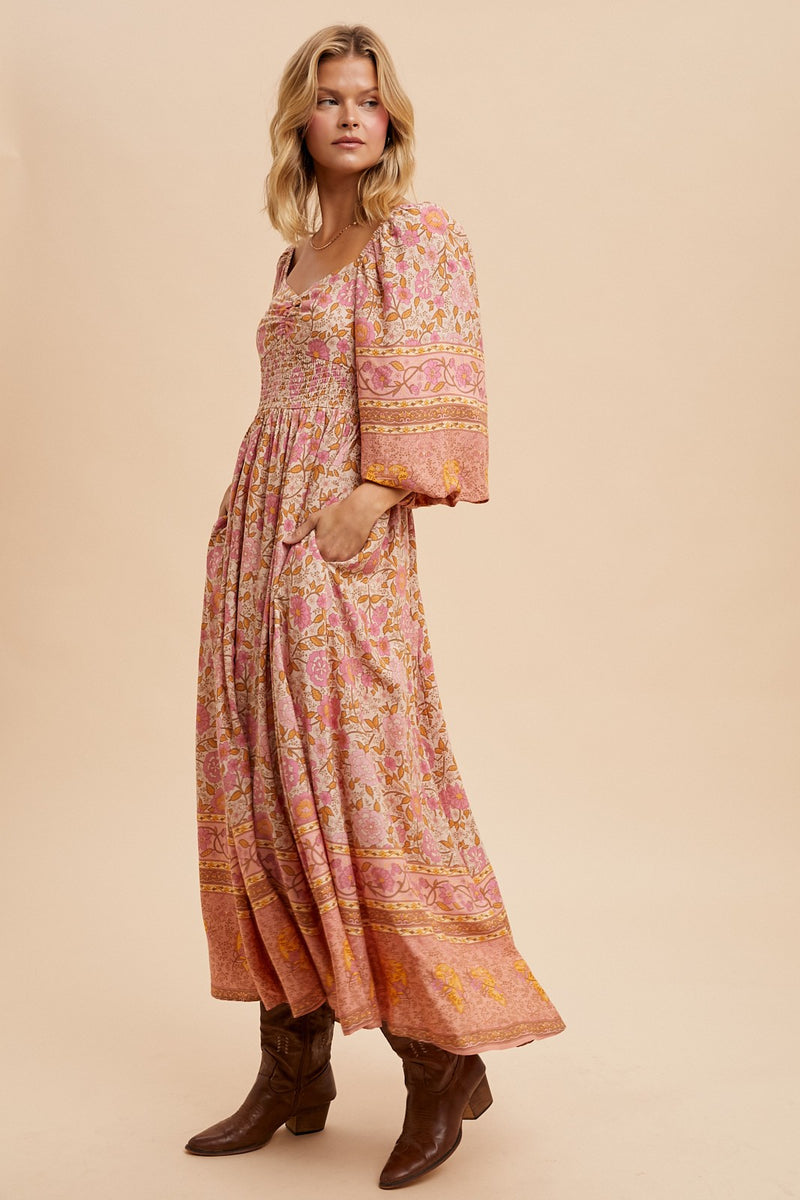 BORDER PRINT MAXI DRESS