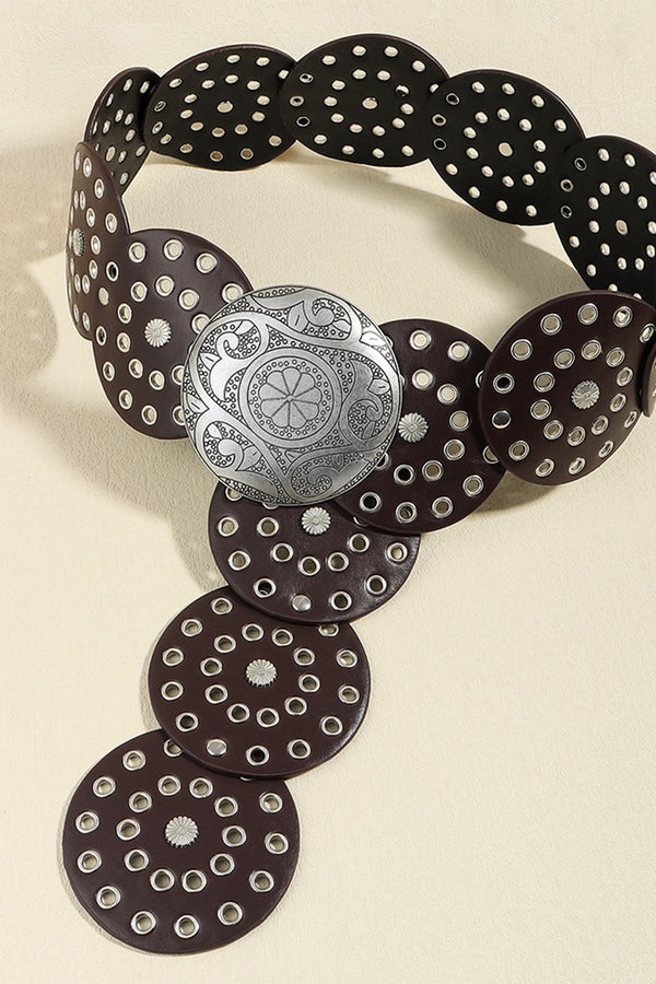 Metallic Western Wide Belted in Dark Brown and Silver