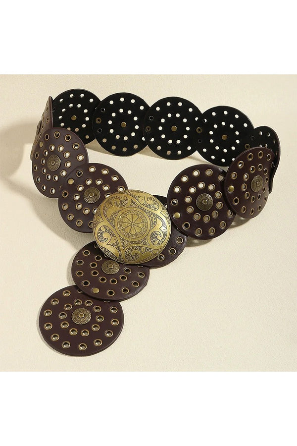 Metallic Western Wide Belted in Dark Brown and Gold