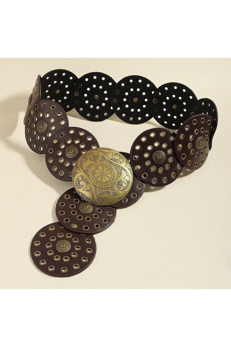 Metallic Western Wide Belted in Dark Brown and Gold