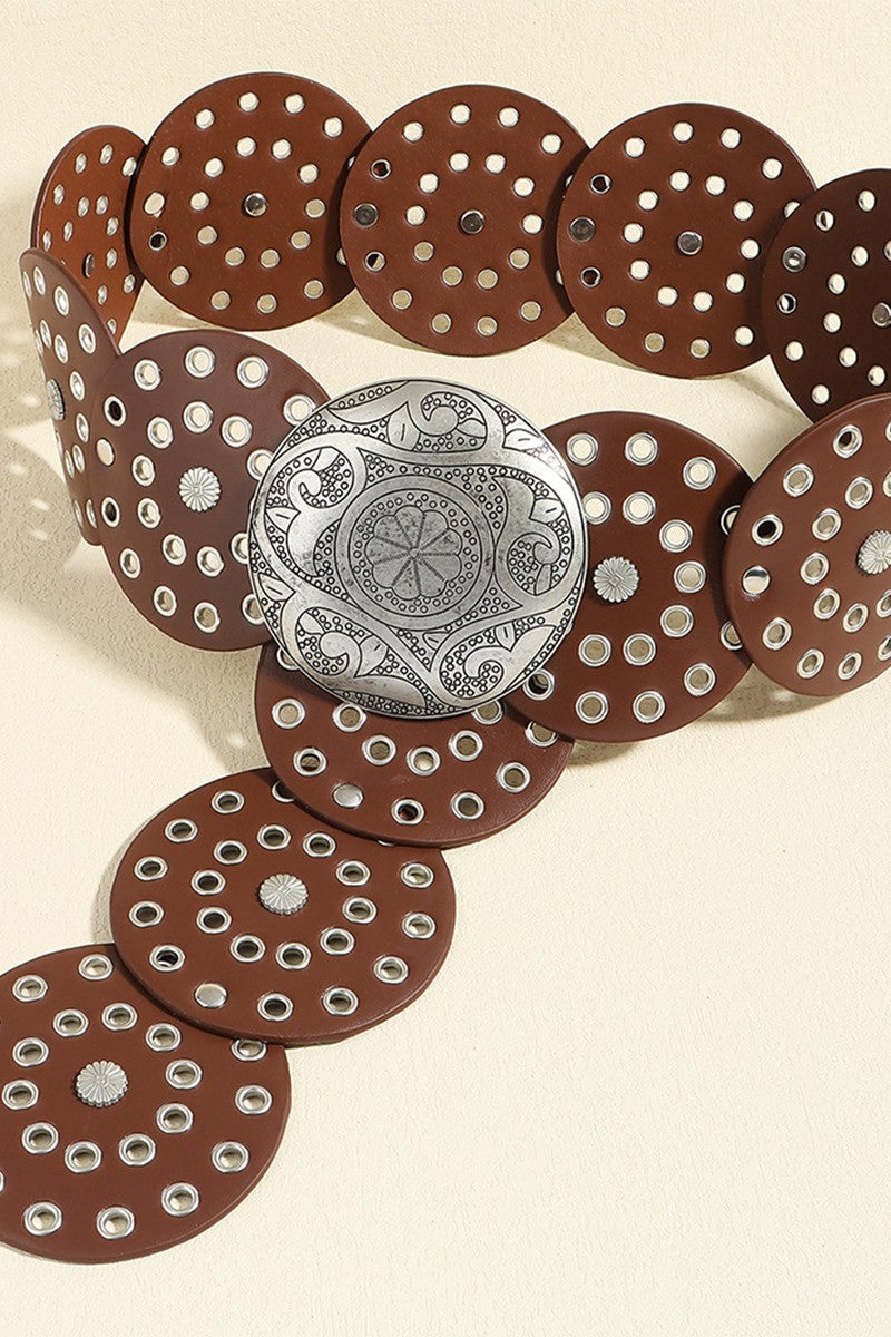 Metallic Western Wide Belted in Medium Brown and Silver