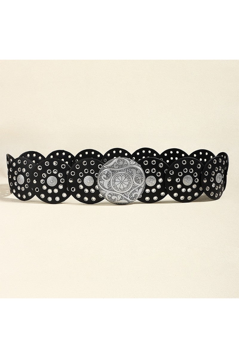 Metallic Western Wide Belted in Black and Silver