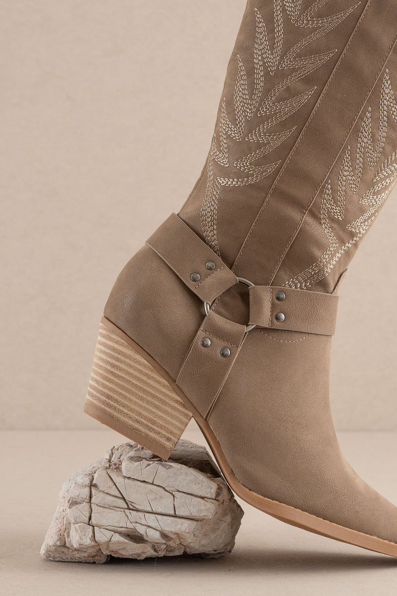 The Faye - Knee High Cowboy Boots in Dark Taupe