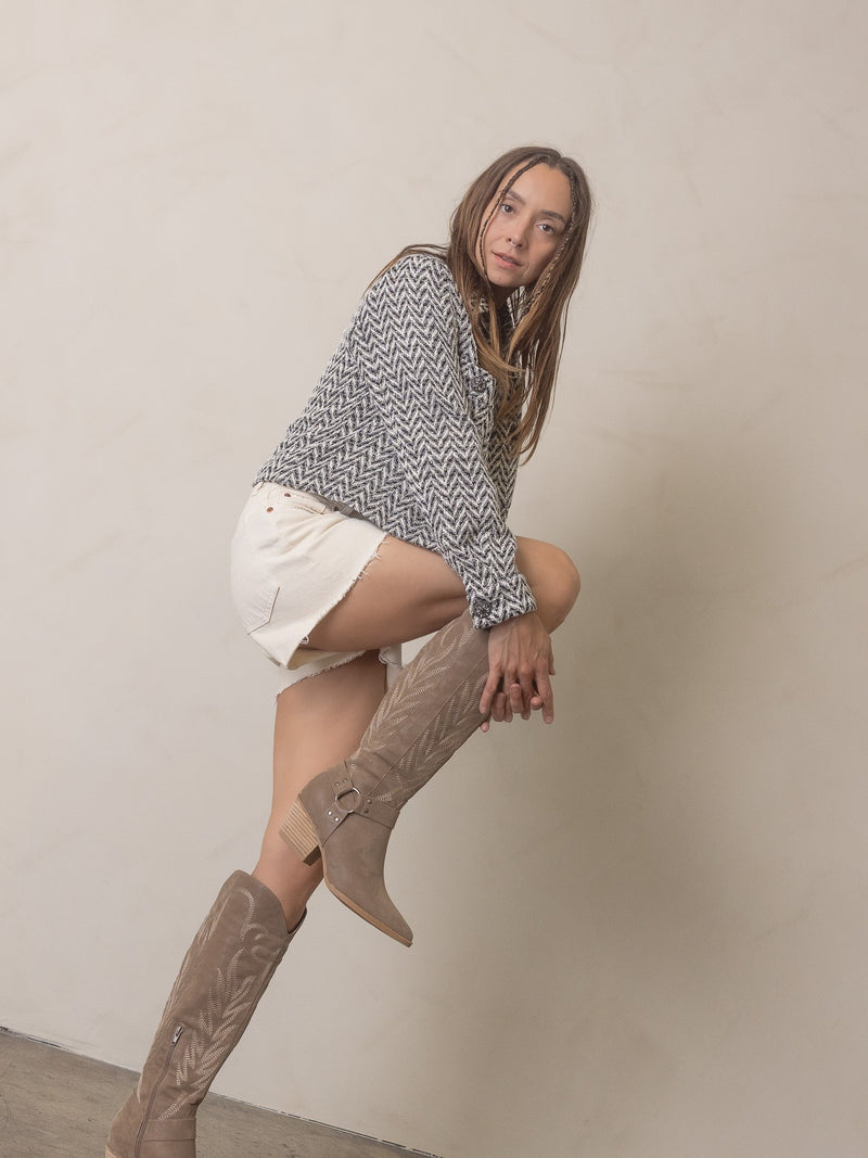 The Faye - Knee High Cowboy Boots in Dark Taupe