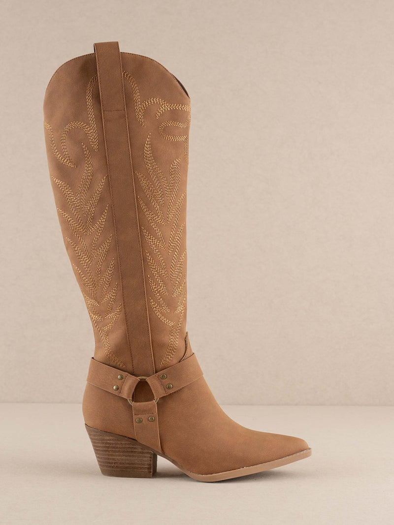 The Faye - Knee High Cowboy Boots in Brown