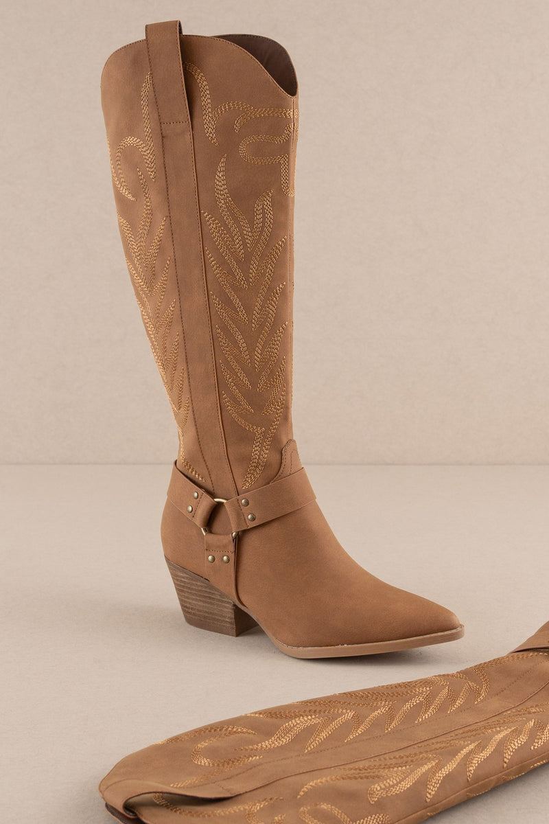 The Faye - Knee High Cowboy Boots in Brown