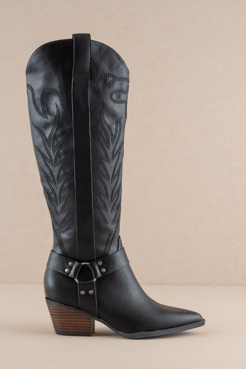 The Faye - Knee High Cowboy Boots in Black