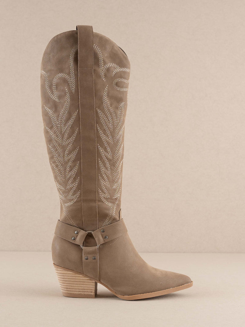 The Faye - Knee High Cowboy Boots in Dark Taupe