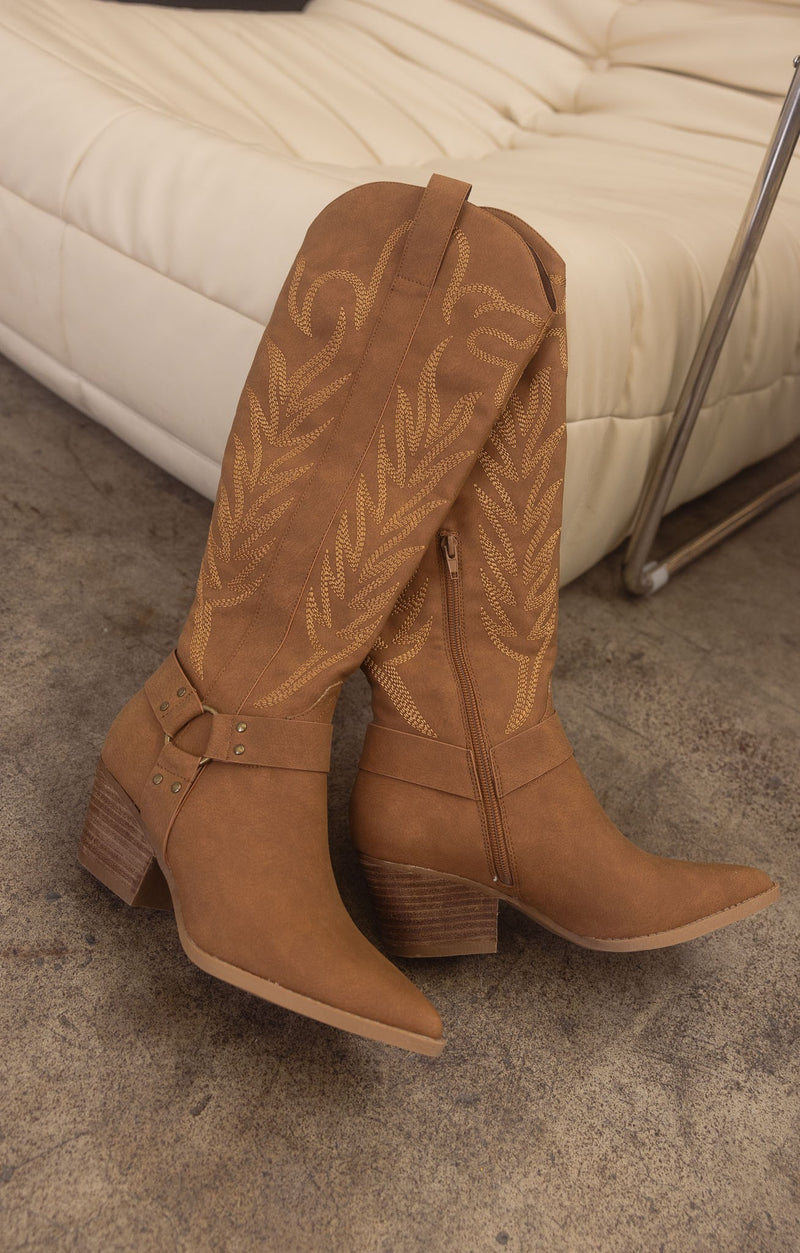 The Faye - Knee High Cowboy Boots in Brown