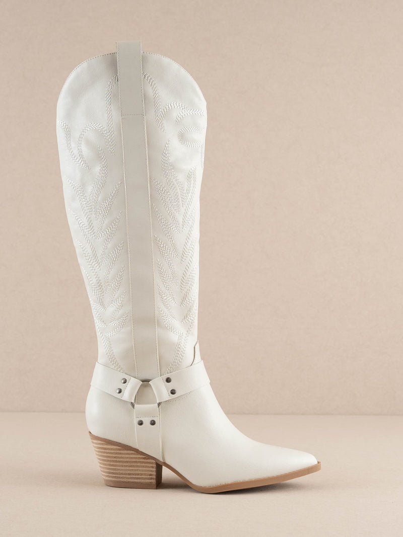 The Faye - Knee High Cowboy Boots in White