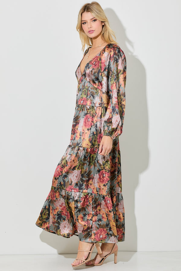 PRINTED FLORAL TIERED MAXI DRESS