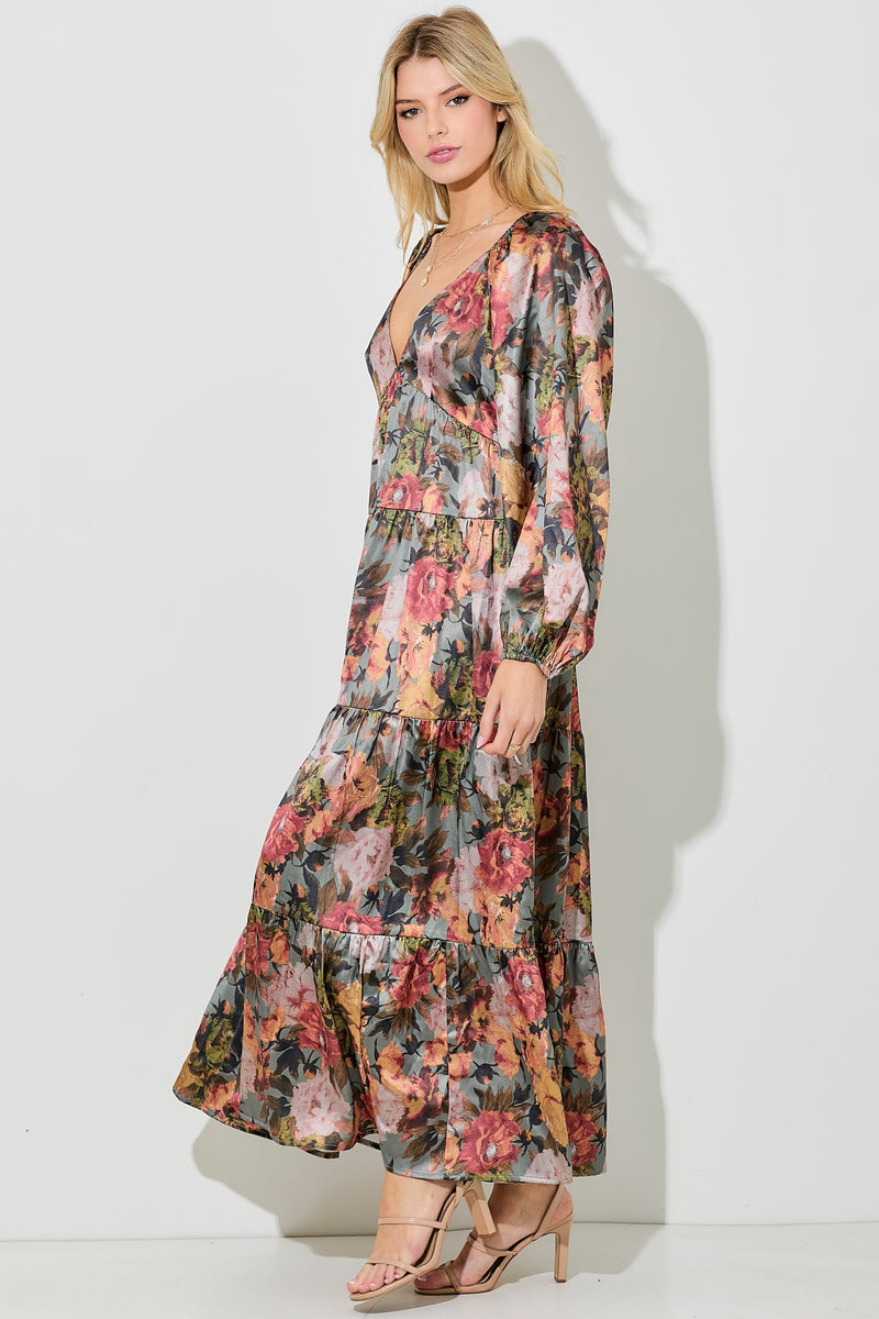 PRINTED FLORAL TIERED MAXI DRESS